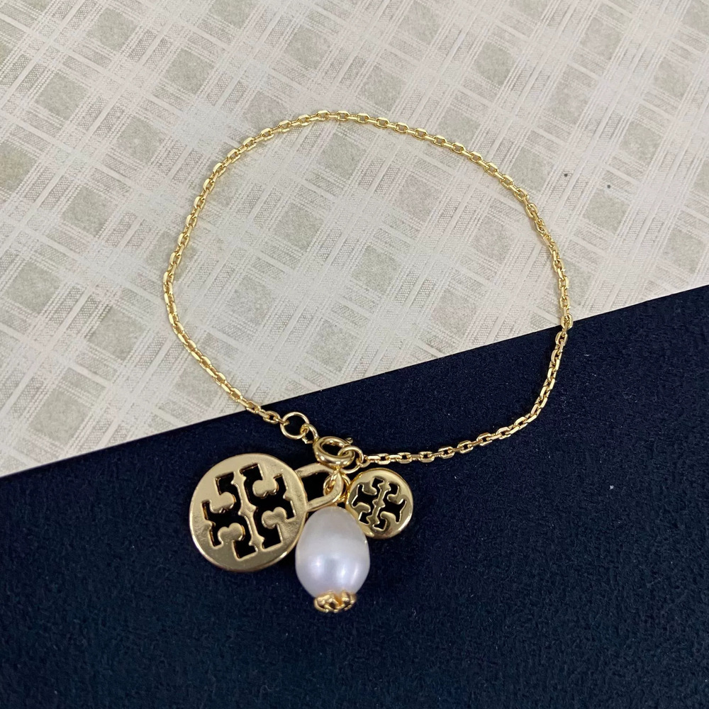 Tory Burch Pearl Letter Metal Necklace